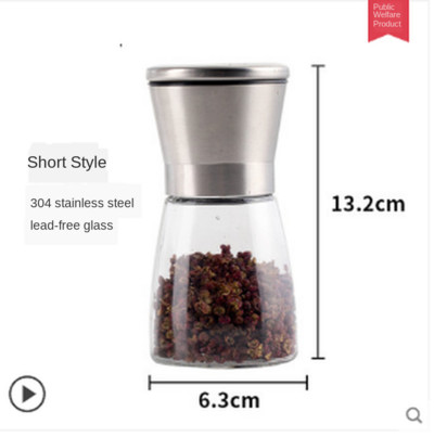 Mlin za papar i sol od brušenog nehrđajućeg čelika, stakleno visoko tijelo od 6 oz, keramički rotor 5 stupnjeva podesiv