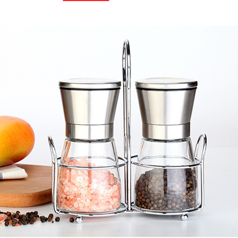 Mlin za papar i sol od brušenog nehrđajućeg čelika, stakleno visoko tijelo od 6 oz, keramički rotor 5 stupnjeva podesiv