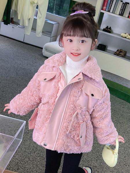 Moekas nööriga piha ja taskuga talvejope tüdrukutele