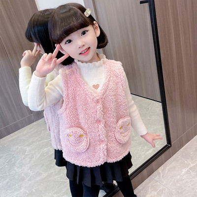 Vesta de iarna pentru copii cu buzunar si nasturi pentru fete