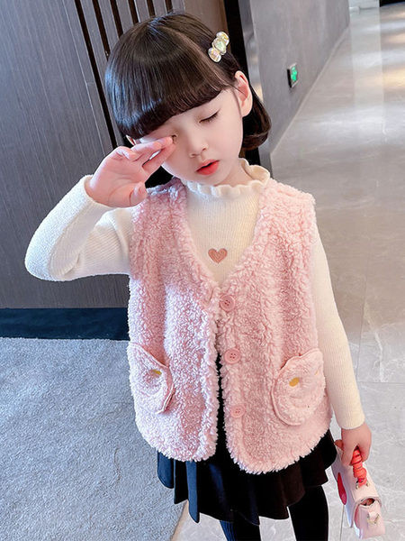 Vesta de iarna pentru copii cu buzunar si nasturi pentru fete