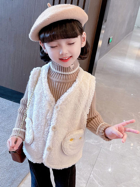 Vesta de iarna pentru copii cu buzunar si nasturi pentru fete