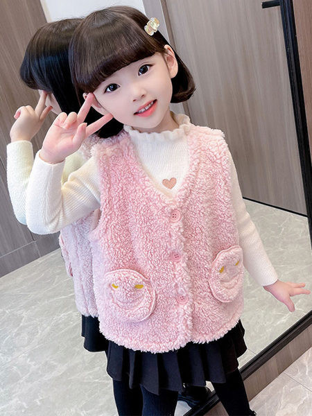 Vesta de iarna pentru copii cu buzunar si nasturi pentru fete