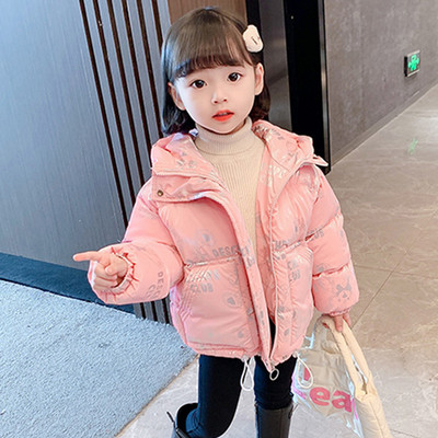 Mergaičių laisvalaikio žieminė striukė su gobtuvu ir raštu