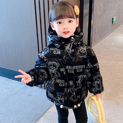 Mergaičių laisvalaikio žieminė striukė su gobtuvu ir raštu