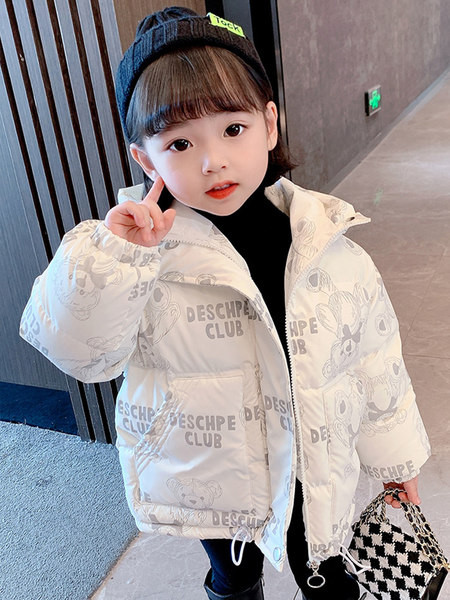 Mergaičių laisvalaikio žieminė striukė su gobtuvu ir raštu