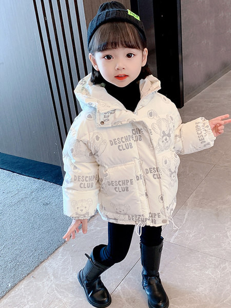 Mergaičių laisvalaikio žieminė striukė su gobtuvu ir raštu