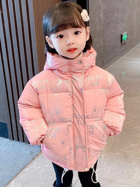 Mergaičių laisvalaikio žieminė striukė su gobtuvu ir raštu