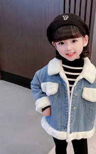 Geaca de iarna din denim pentru fete cu guler si nasturi