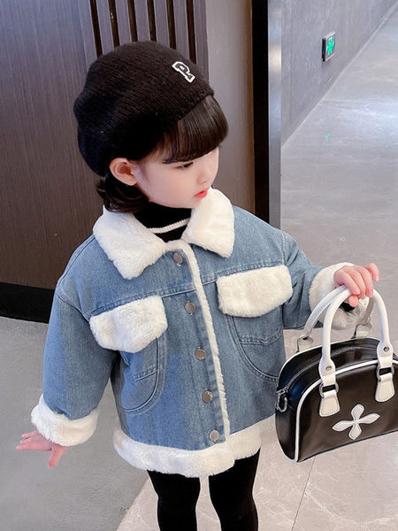 Geaca de iarna din denim pentru fete cu guler si nasturi