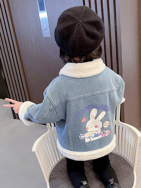 Geaca de iarna din denim pentru fete cu guler si nasturi