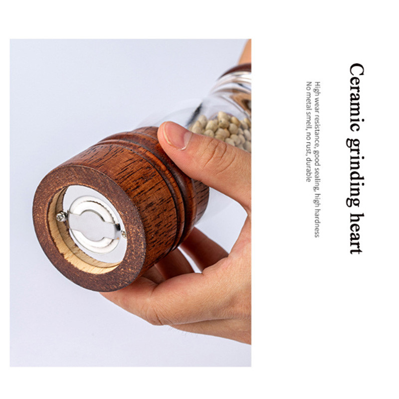 Antikvarinis pipirų druskos malūnėlis Medžio masyvo ir akrilo butelio rankinis keraminis malimo mechanizmas Prieskonių pipirų Reguliuojamas stambumas