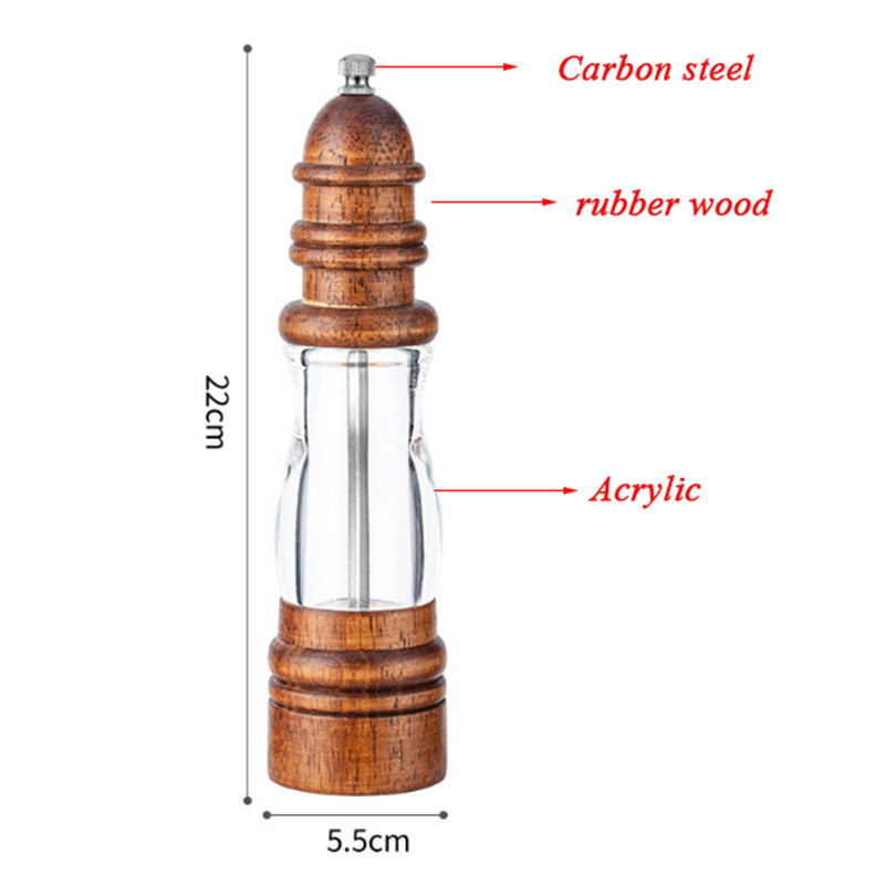 Antikvarinis pipirų druskos malūnėlis Medžio masyvo ir akrilo butelio rankinis keraminis malimo mechanizmas Prieskonių pipirų Reguliuojamas stambumas