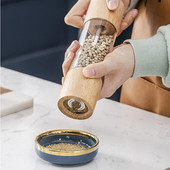 Stejar acrilic râșniță de piper Condimente de uz casnic Borcan de condimente răsucite manual Borcan de depozitare pentru condimente Chimen Gadget de bucătărie