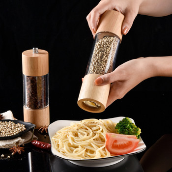 Ακρυλικό μύλο πιπεριάς βελανιδιάς Οικιακό καρυκεύματα Στριφτό στο χέρι Βάζο καρυκεύματα Κύμινο Βάζο αποθήκευσης μπαχαρικών Gadget κουζίνας