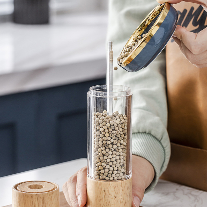 Stejar acrilic râșniță de piper Condimente de uz casnic Borcan de condimente răsucite manual Borcan de depozitare pentru condimente Chimen Gadget de bucătărie