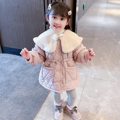 Geaca de iarna pentru copii cu guler mare, buzunar si nasturi pentru fete