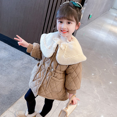 Geaca de iarna pentru copii cu guler mare, buzunar si nasturi pentru fete