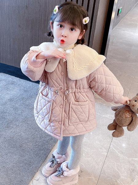 Geaca de iarna pentru copii cu guler mare, buzunar si nasturi pentru fete