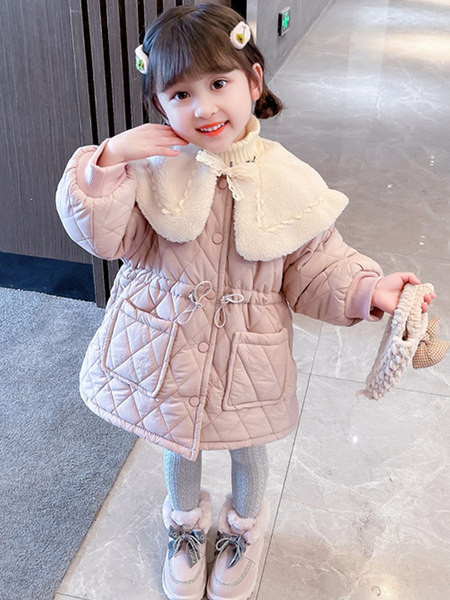 Geaca de iarna pentru copii cu guler mare, buzunar si nasturi pentru fete