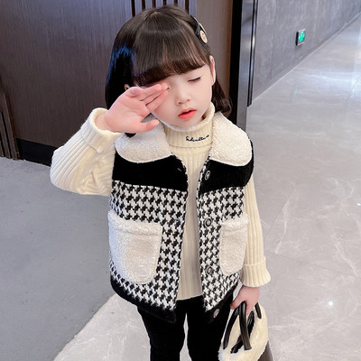 Vestă pentru fete în carouri, cu buzunar