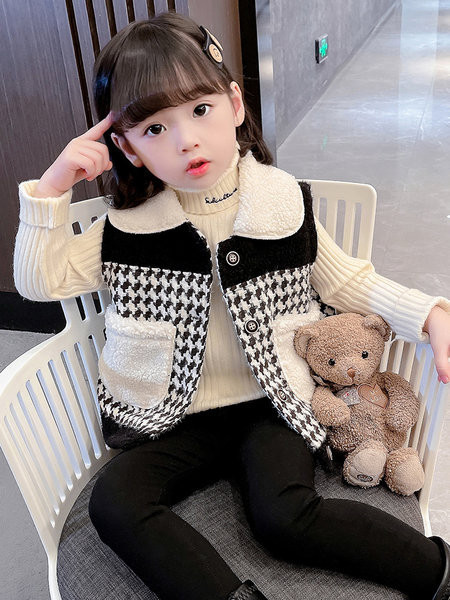 Vestă pentru fete în carouri, cu buzunar