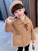 Dječja zimska jakna s džepom, gumbima i ovratnikom na preklop za djevojčice