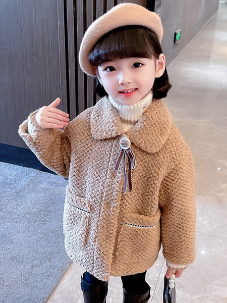 Dječja zimska jakna s džepom, gumbima i ovratnikom na preklop za djevojčice