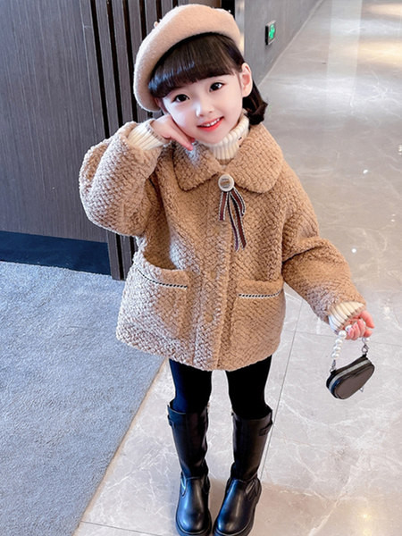 Dječja zimska jakna s džepom, gumbima i ovratnikom na preklop za djevojčice