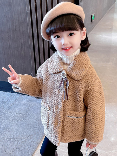 Dječja zimska jakna s džepom, gumbima i ovratnikom na preklop za djevojčice