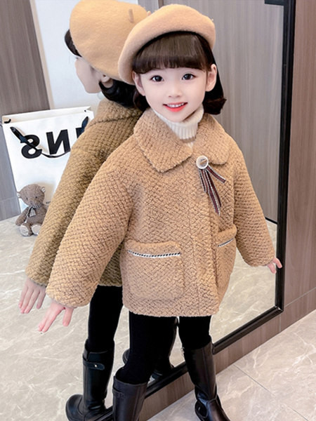 Dječja zimska jakna s džepom, gumbima i ovratnikom na preklop za djevojčice