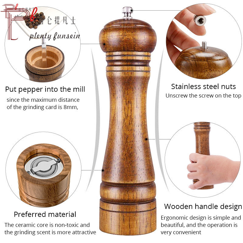 Mașini de râșnire manuale din lemn pentru condimente și piper Agitatoare pentru sare din lemn Moara pentru ierburi cu cutie de condimente pentru instrumente ceramice ajustabile