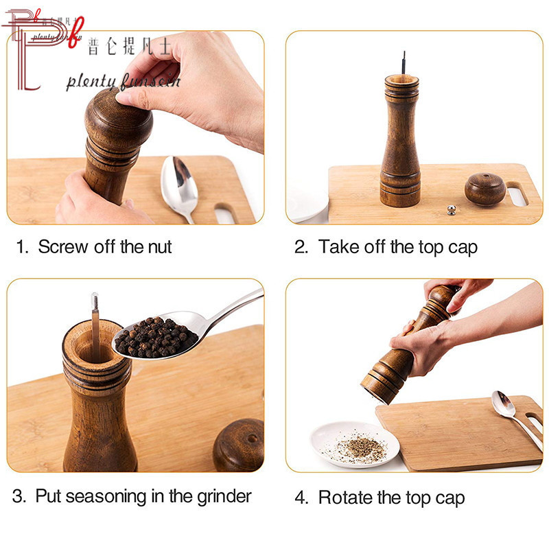 Mașini de râșnire manuale din lemn pentru condimente și piper Agitatoare pentru sare din lemn Moara pentru ierburi cu cutie de condimente pentru instrumente ceramice ajustabile