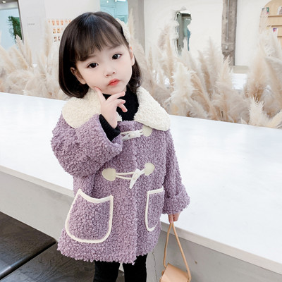 Mergaičių pliušinis paltas su kišenėmis