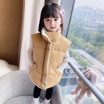 Vestă casual de culoare uni pentru fete, cu guler înalt și închidere cu nasturi