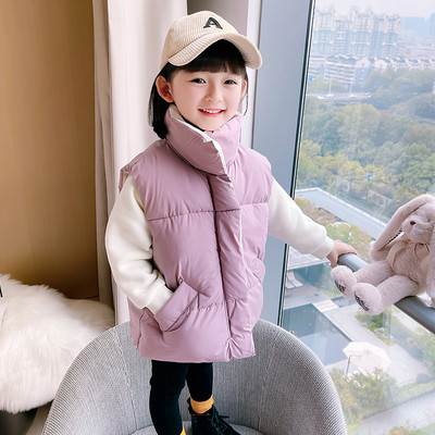 Vestă casual de culoare uni pentru fete, cu guler înalt și închidere cu nasturi