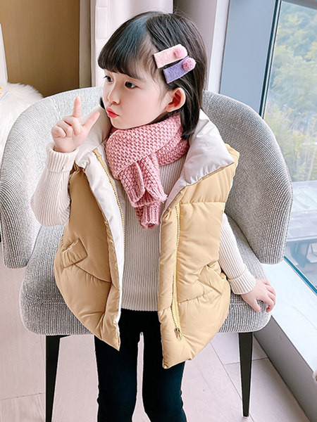 Vestă casual de culoare uni pentru fete, cu guler înalt și închidere cu nasturi