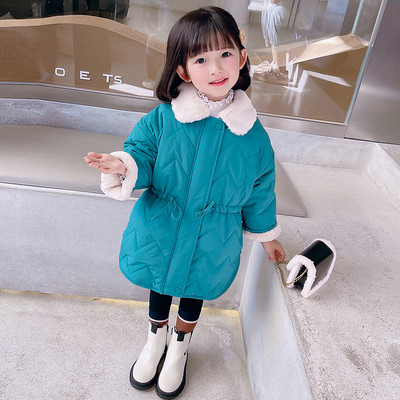 Rudeninė žieminė striukė mergaitėms su šiltu pamušalu ir raišteliais ties juosmeniu