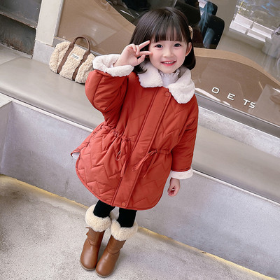 Rudeninė žieminė striukė mergaitėms su šiltu pamušalu ir raišteliais ties juosmeniu