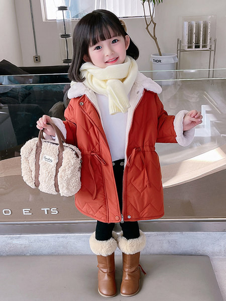 Rudeninė žieminė striukė mergaitėms su šiltu pamušalu ir raišteliais ties juosmeniu