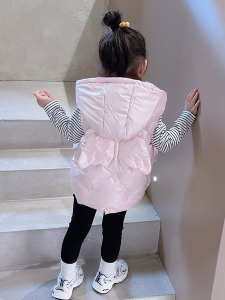 Vesta pentru copii cu gluga, buzunar si fermoar pentru fete