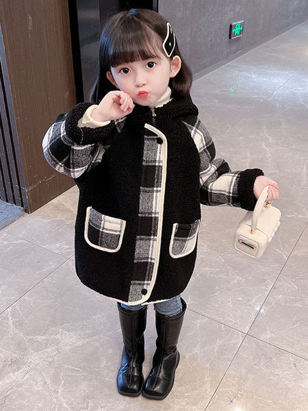 Geaca pentru copii in carouri cu captuseala, gluga si fermoar pentru fete