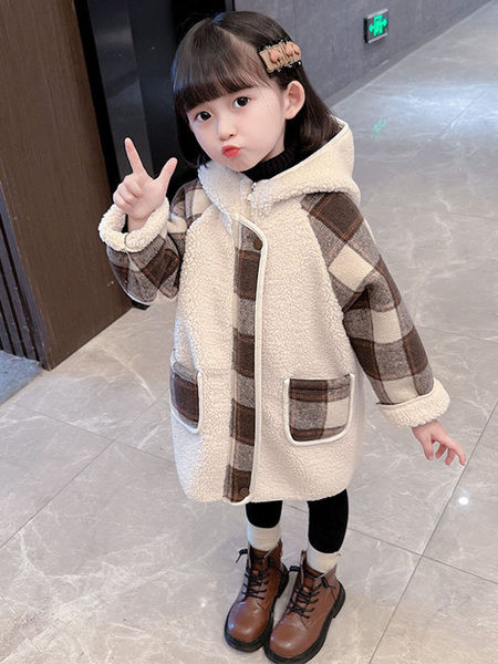 Geaca pentru copii in carouri cu captuseala, gluga si fermoar pentru fete