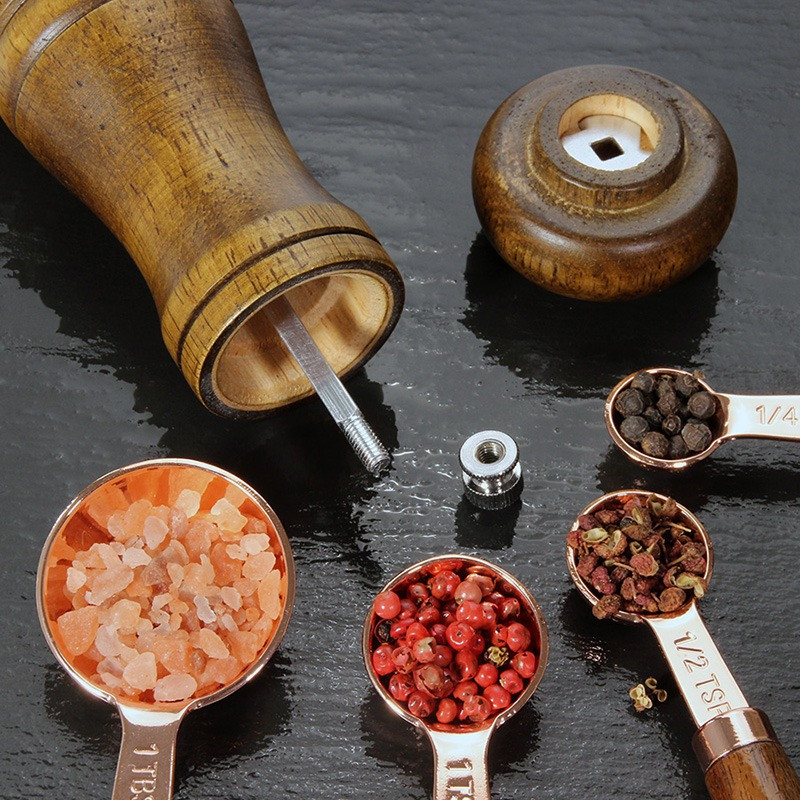 Rasnita de piper Sticla de condiment cu miez de ceramica din stejar Macinare manuala Piper Negru Susan Borcan de condiment pentru gratar