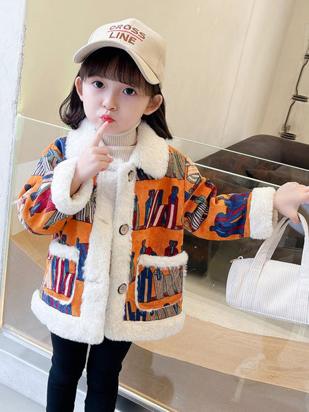 Geaca de iarna pentru copii cu captuseala, buzunar si nasturi pentru fete