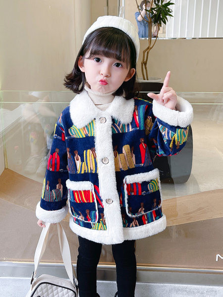 Geaca de iarna pentru copii cu captuseala, buzunar si nasturi pentru fete