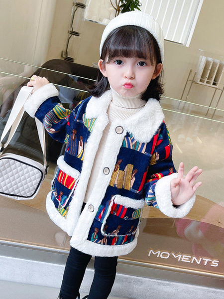 Geaca de iarna pentru copii cu captuseala, buzunar si nasturi pentru fete