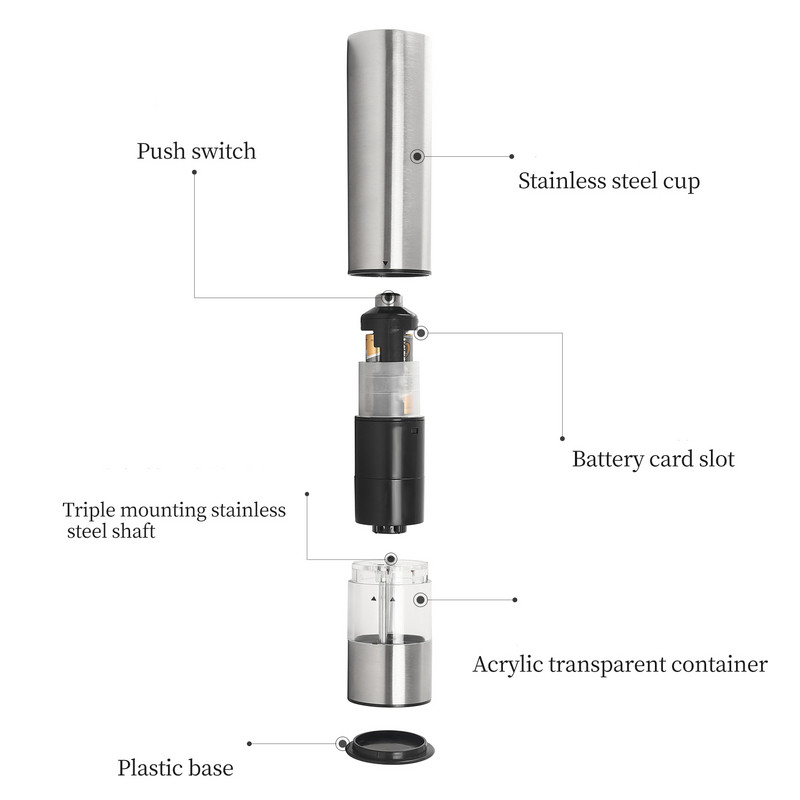 Elektromos borsőrlő rozsdamentes acél automata gravitációs rázógép só- és borsdaráló fűszerőrlő konyhai eszközök