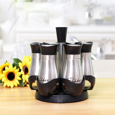 Forgó Cruet Fűszeres tégelyek Szett Fűszertartó Üveg Rendszerező Paprika shakerek Konyhai tároló állvány rendszerező