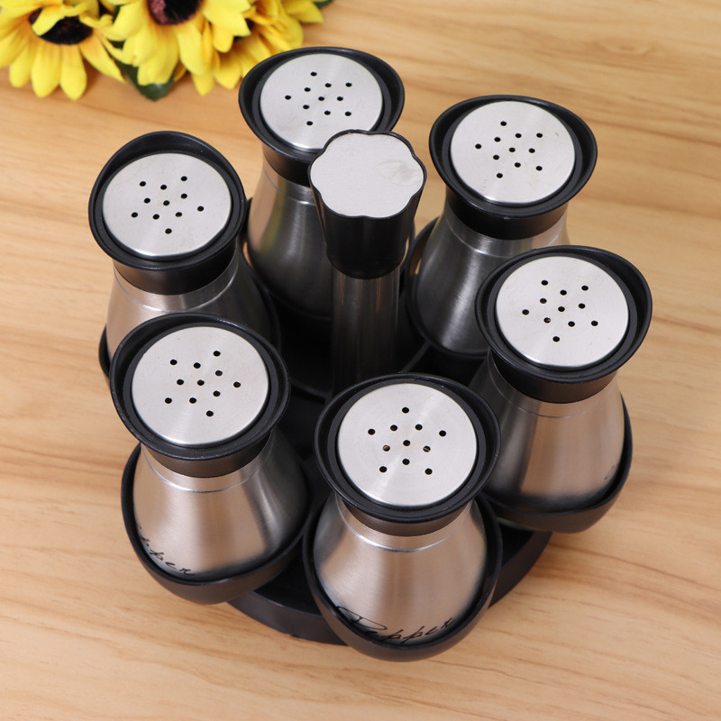 Forgó Cruet Fűszeres tégelyek Szett Fűszertartó Üveg Rendszerező Paprika shakerek Konyhai tároló állvány rendszerező